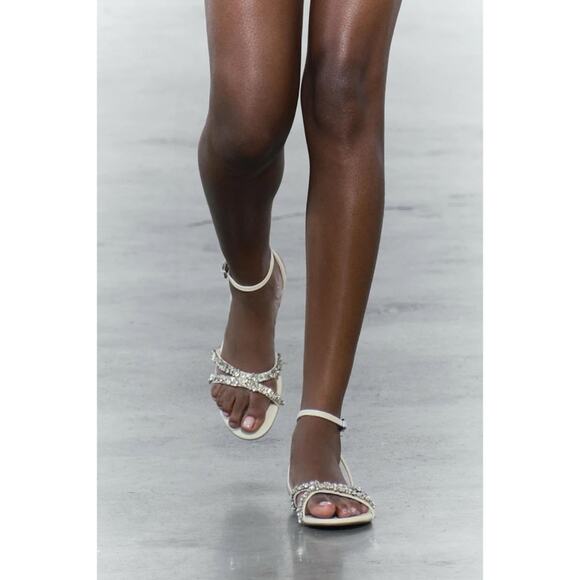 Zara Crystal Rhinestone Encrusted Embellished Sandals - Picture 3 of 13